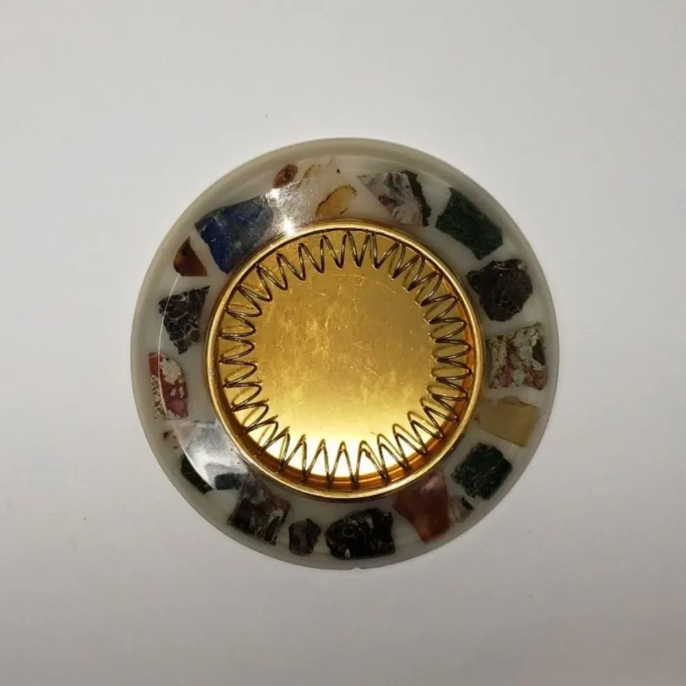 Vintage Mid-Century Modern Lucite Ashtray Real Semi-Precious Stones Gold Insert